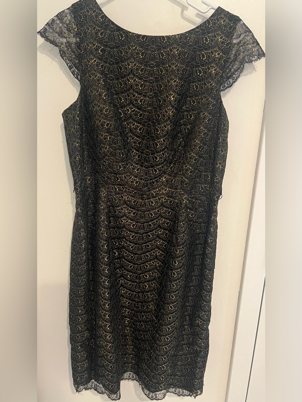 Calvin Klein Black Lace Midi Dress with Gold Accent